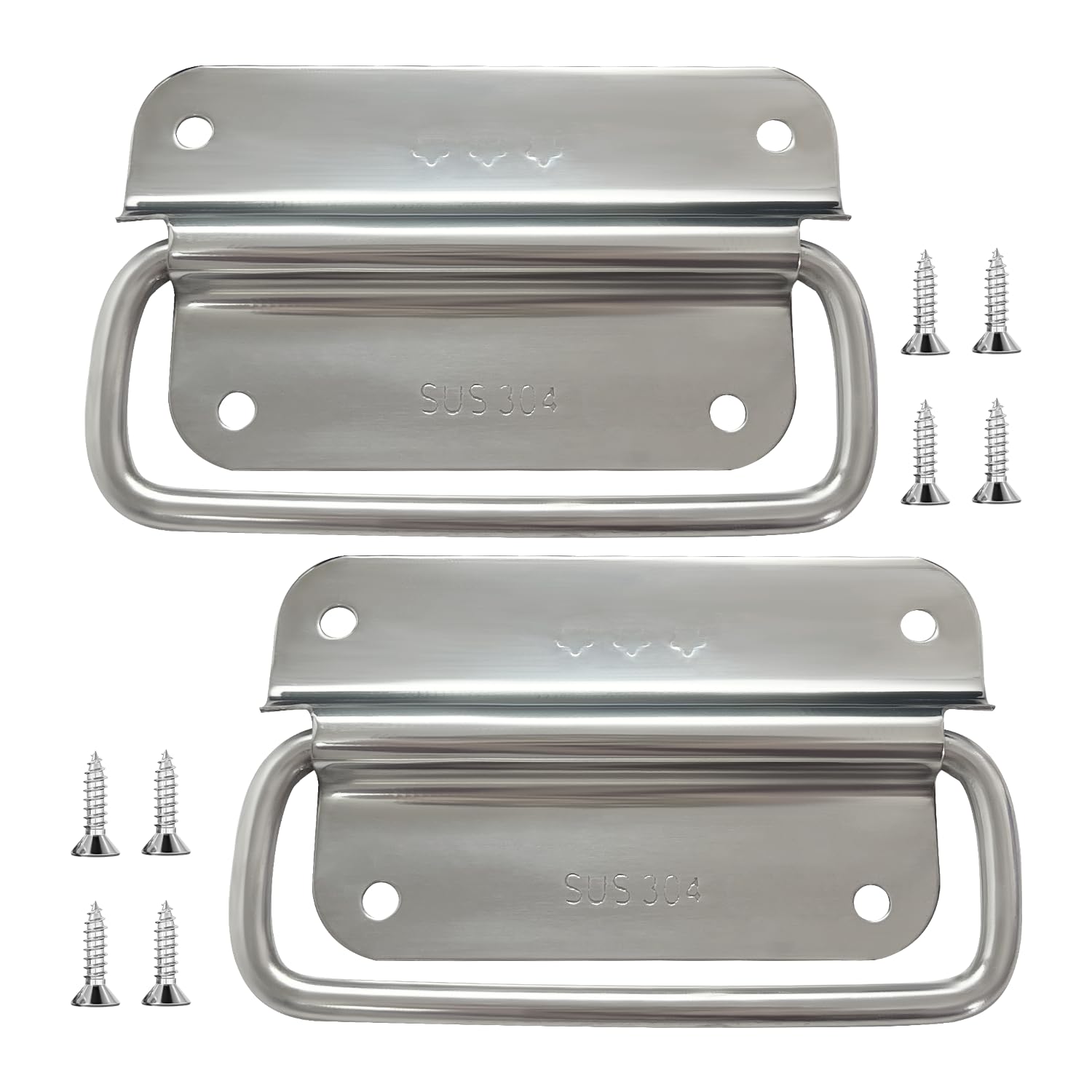 Ryhhh Silvery 2 Pcs Chest Handle, Flight Case Handle, Heavy Duty Cabinet Pulls Hardware With Surface Mount Folding Handles For Toolbox, Trunks, Crates, And Storage Boxes, With Matching Screws Included