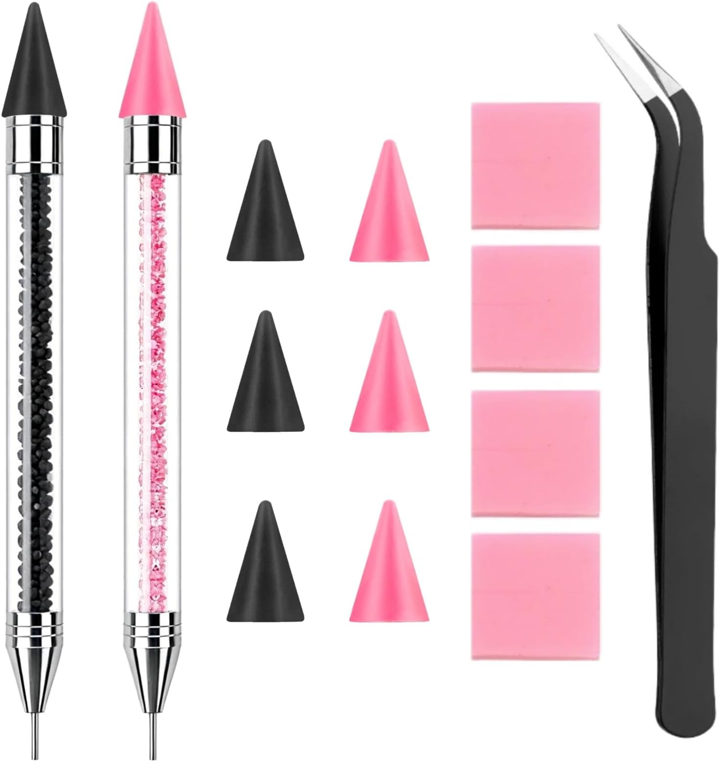 Rhinestone Picker Tool Kit, Wax Pencil for Rhinestones, 2 Pcs Wax Pen with 6 Wax Tips and Tweezer, Gem Picker Diamond Jewel Applicator, Rhinestone Tool for Bedazzling DIY Nail Art