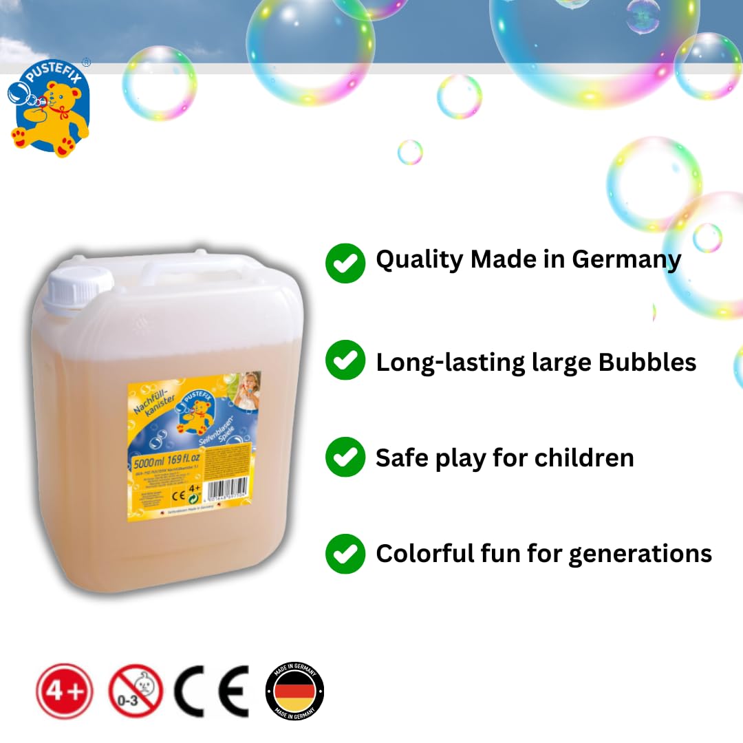 Pustefix 2050502 Nachfüllkanister I 5 l Seifenblasenflüssigkeit I Bunte Bubbles Made in Germany I Seifenblasen für Hochzeit, Kindergeburtstag, Sommerfest I Bunte Seifenblasen für Kinder & Erwachsene