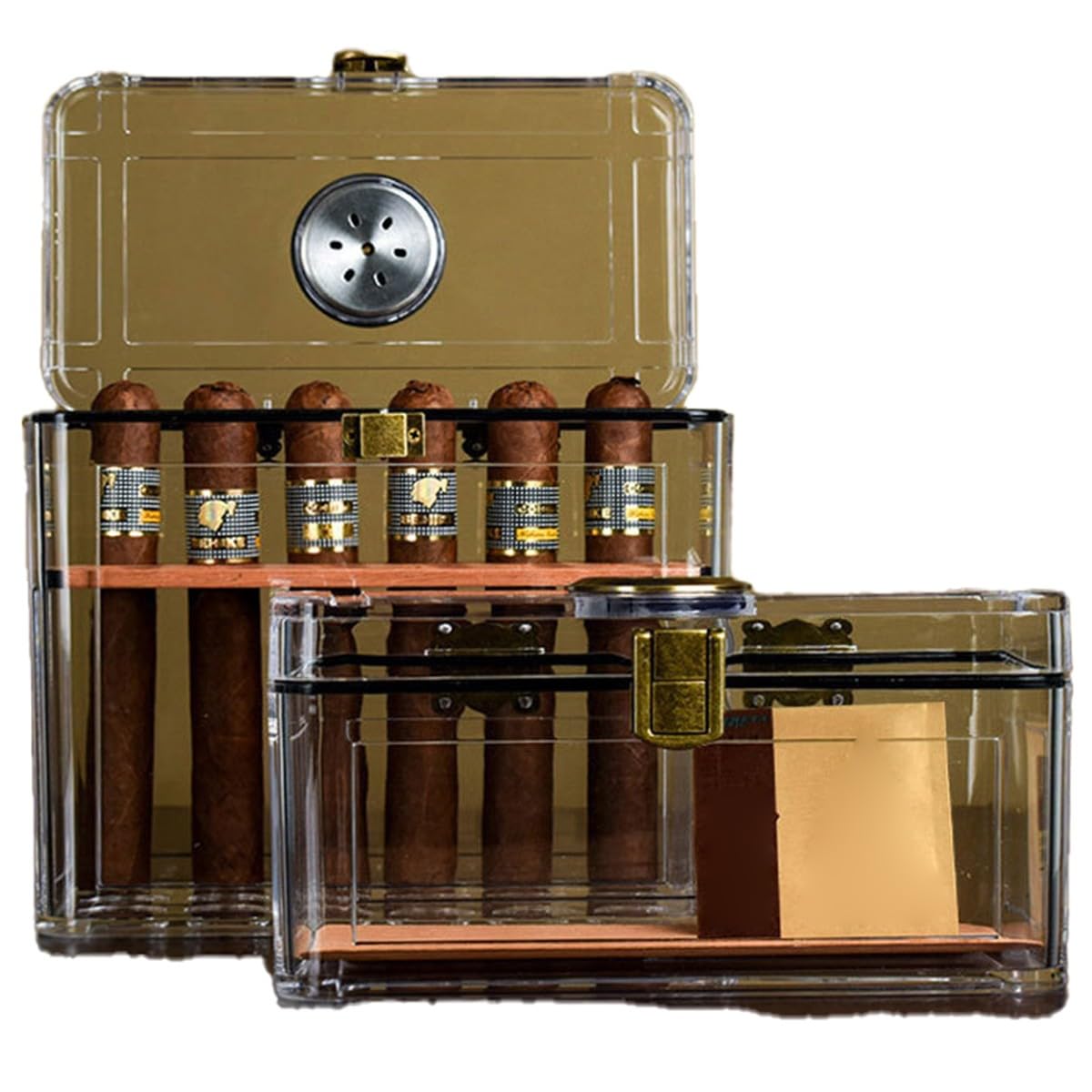 Humidor de Puros Hecho a Mano,Cava de Puros HumidorsCedro,Higrómetro,Humidificador de Puros,Clásico Desk Humidor para hasta Muchos Puros Regalos para Fumadores de Puros