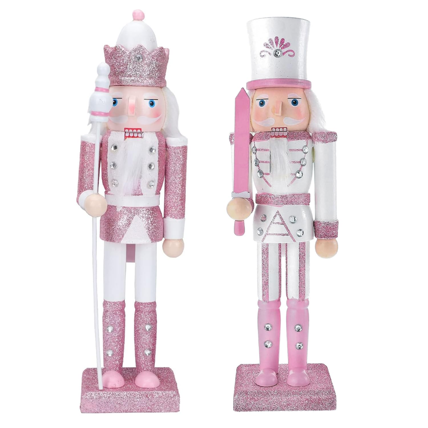 Aisszhao 2 P Christmas Wooden Nutcracker Soldiers,30cm Pink Nutcracker King Ornaments,Premium Pine Wood Nutcracker Home Fireplace Xmas Figures Puppet Soldiers Gifts Toy Spear & Sword