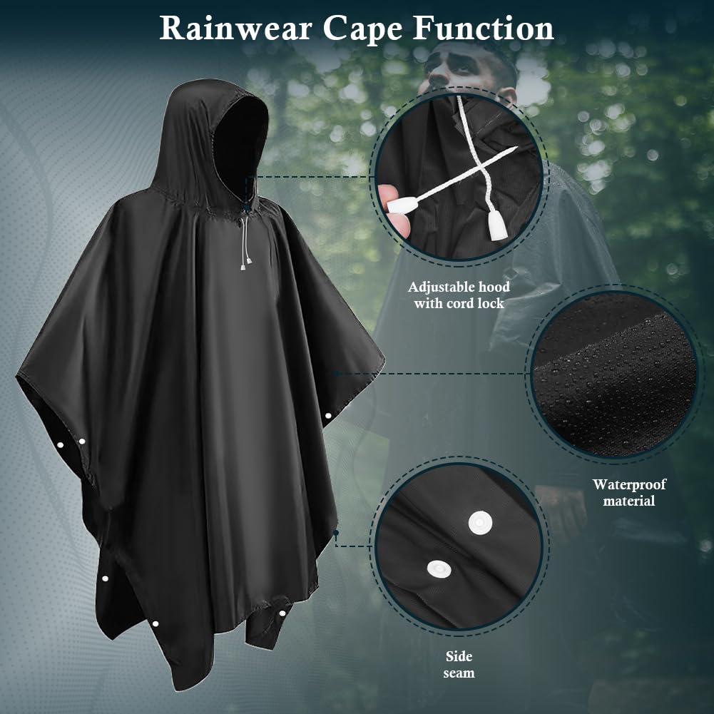 lohey EVA Regenponcho, Wasserdicht Regenmantel für Damen und Herren, Wiederverwendbar Regencape mit Kapuze für Camping, Angeln, Freizeitparks, Festivals