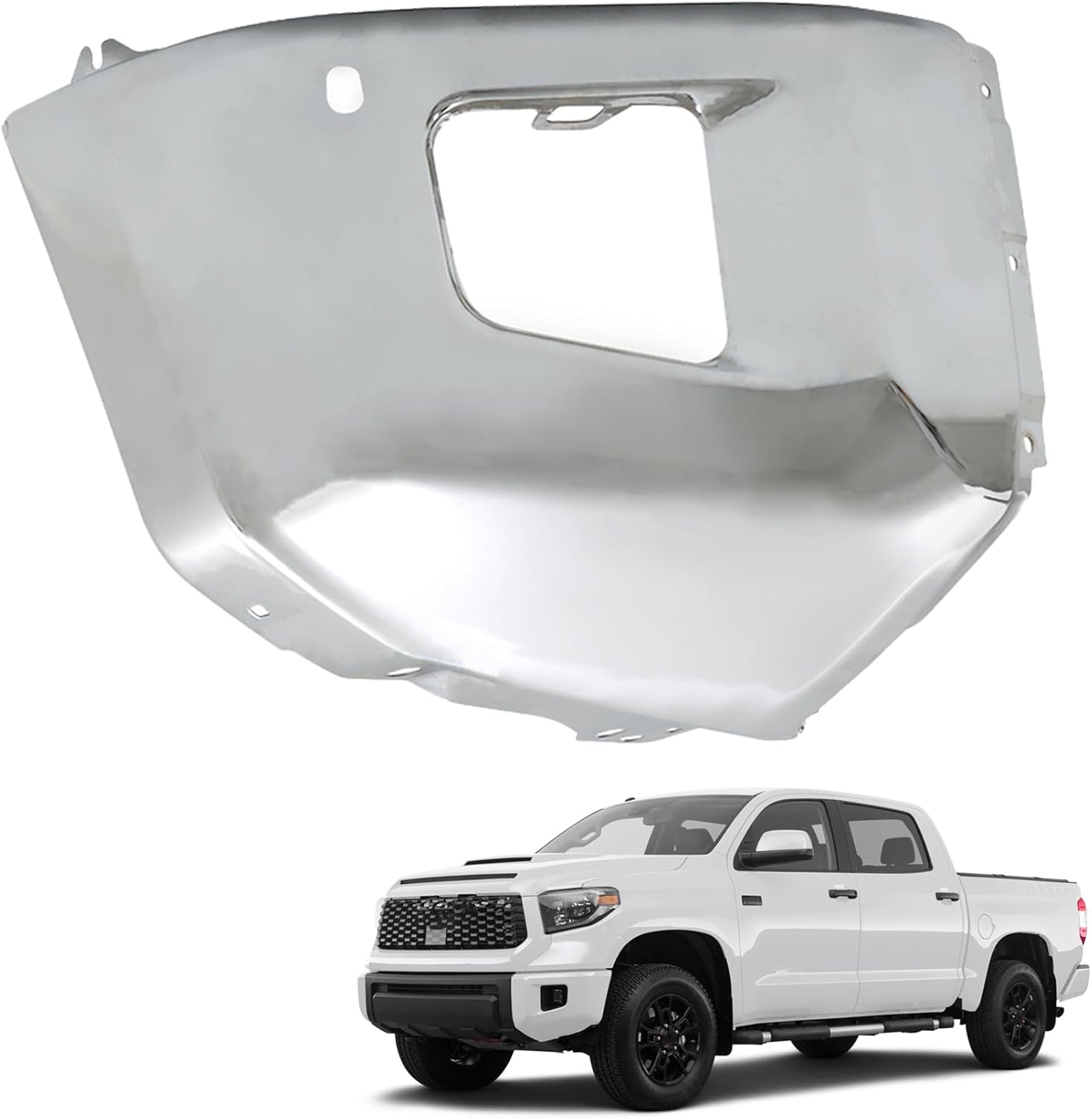 munirater front bumper end cap passenger side chrome steel with parking aid sensor holes replacement for tundra 2014-2021