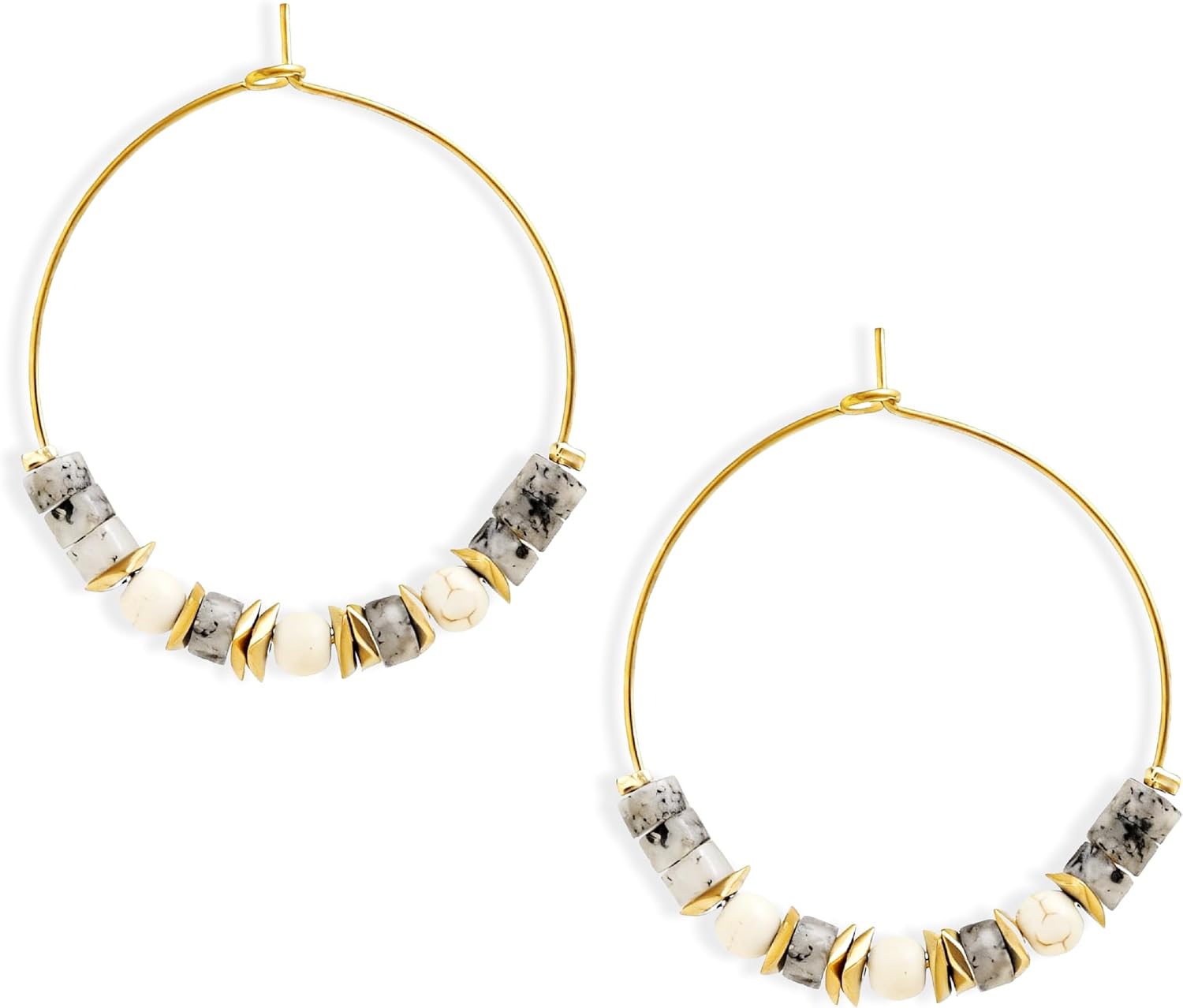 Natural Stone Beaded Hoop Earrings for Women, Boho Handmade Lightweight Hypoallergenic Trendy Summer Beach Accessories Fashion Jewelry Gift