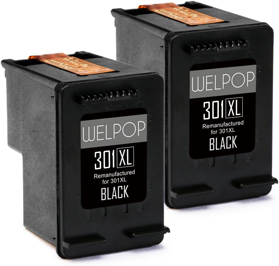 WELPOP 2 Black Remanufactured HP 301XL Ink Cartridges,Compatible with HP Envy 4500 5530,HP Deskjet 1000 1010 1050 1510 2050 2510 2540 3000 3050 3055,HP Officejet 2620 4630 Printer