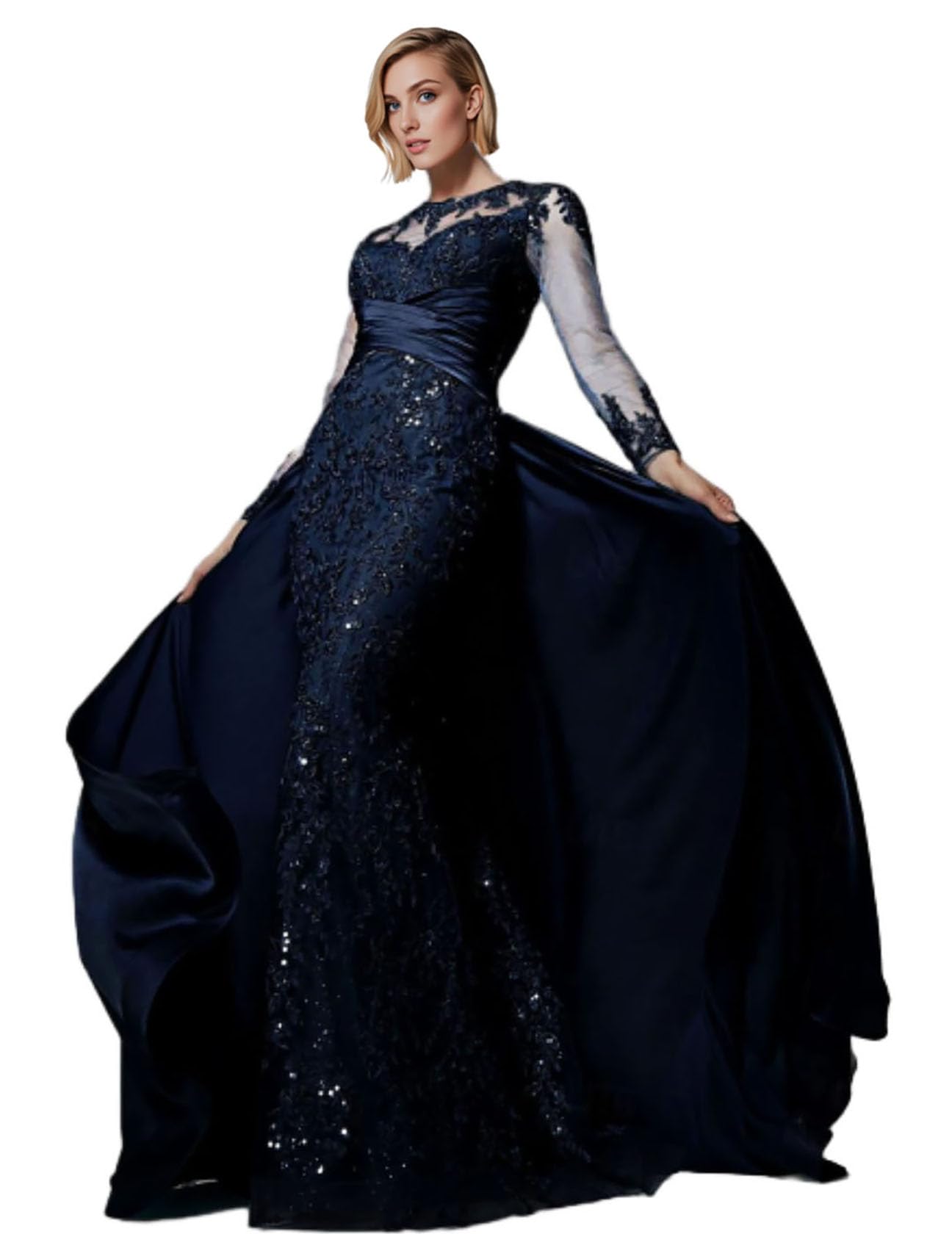 Zvxira 2024 Mother of The Bride Dress Wedding Formal Evening Elegant Jewel Neck Sweep Brush Train Stretch with Lace Sequin