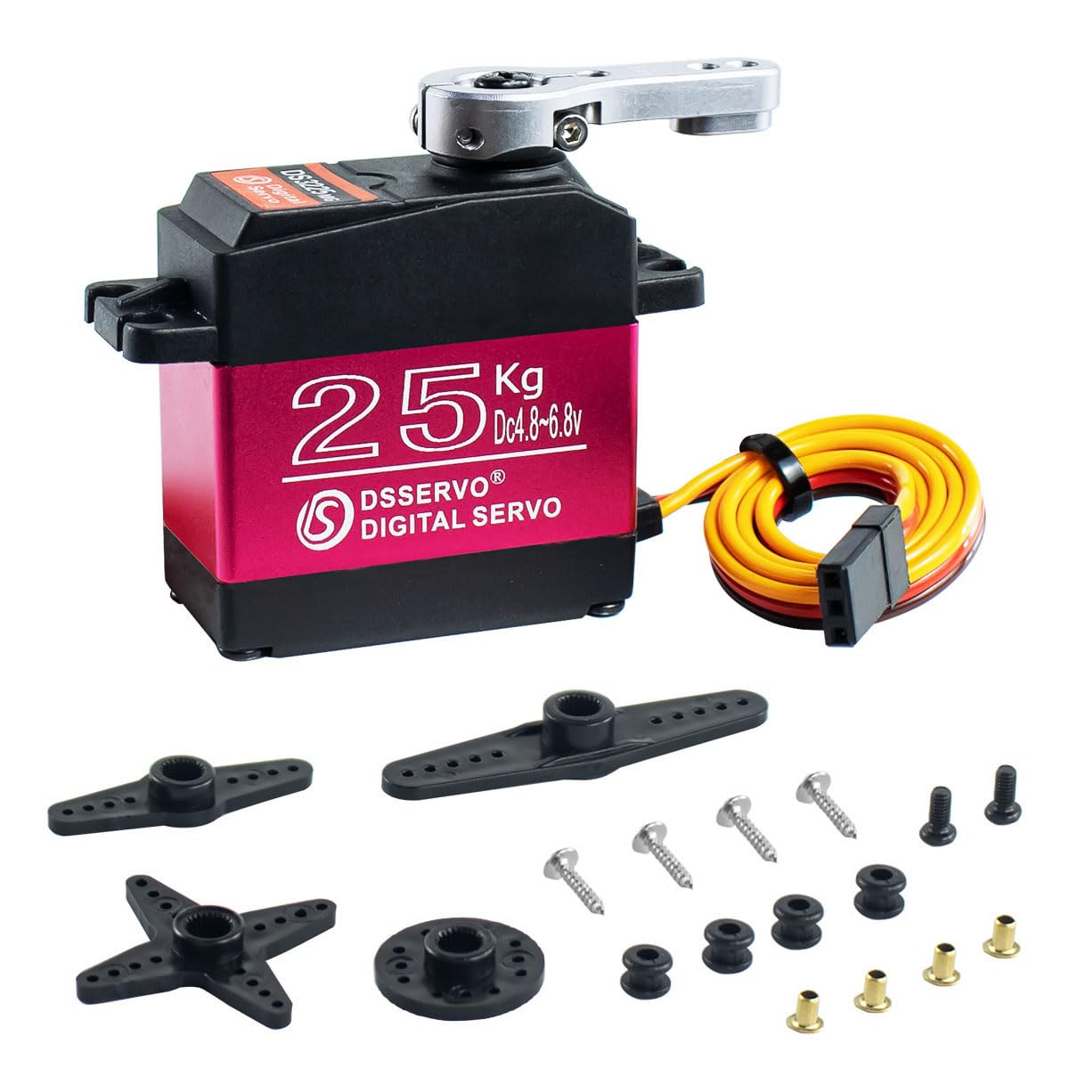 DS3225 25kg RC Servo High Torque Full Metal Gears Waterproof Digital Servo Compatible with 1/8, 1/10 RC Cars/Robots/Trucks(Control Angle 270°)