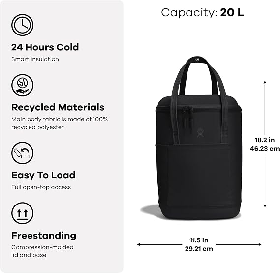 Hydro Flask Cooler Backpack - Insulated Portable Soft Cooler - 20 L Capacity in Black