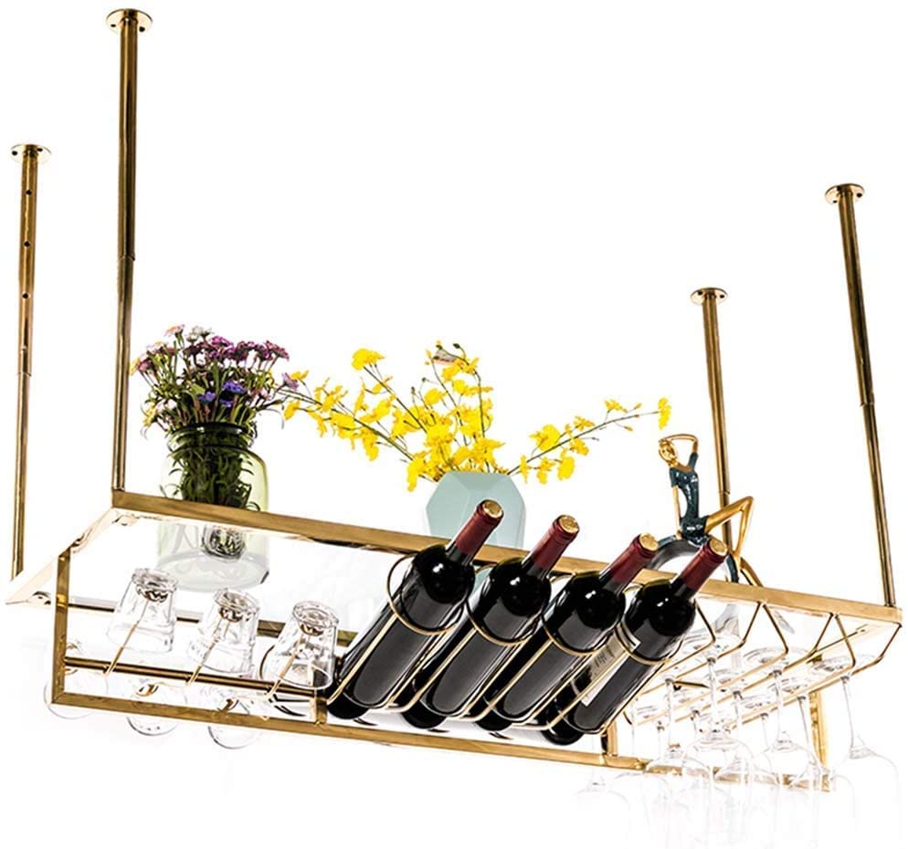 Casier à vin suspendu plafond porte-verre mural en acier inoxydable pour cuisine
