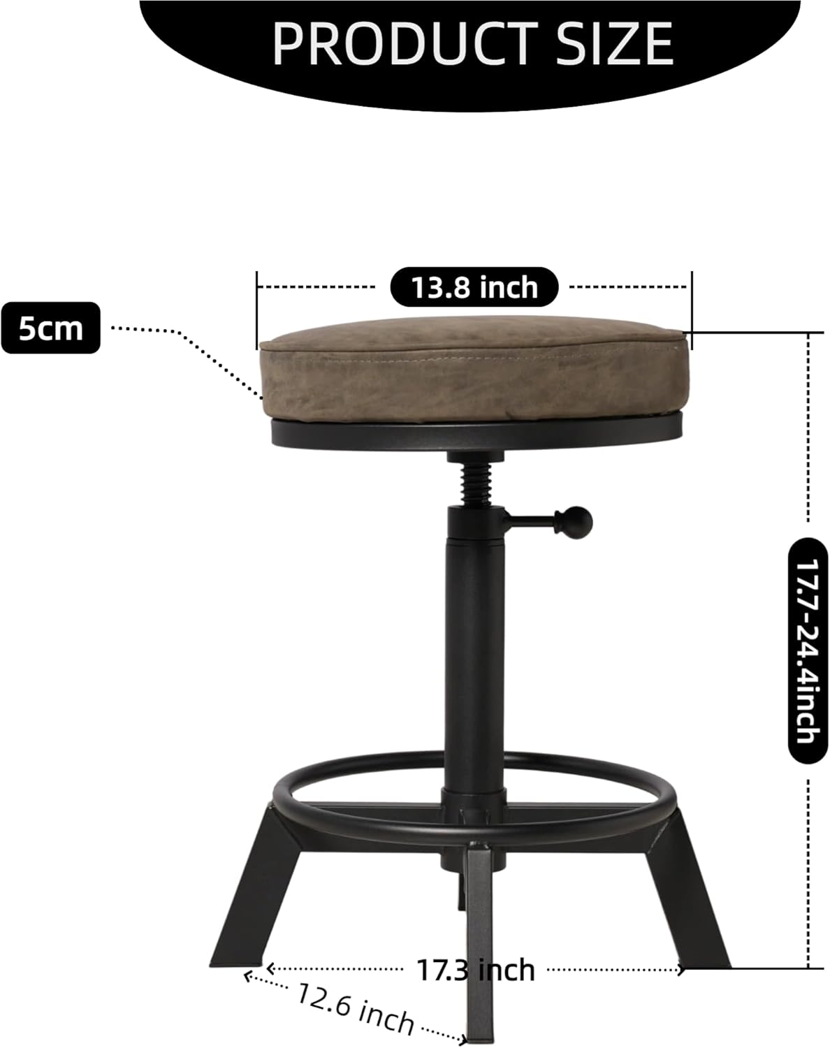 Vintage Bar Stools | Kitchen Island Counter Stool | Swivel Pu Seat | Extra Sitting | Standard Counter Height Adjustable 17-24inch (Set of 2)