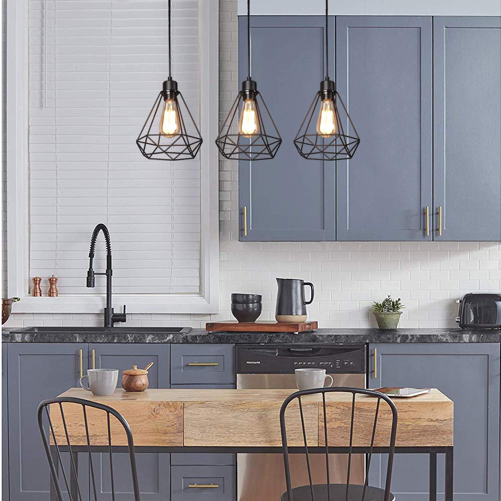Verstelbare Hanglamp IDEGU Industriële Hanglamp Set Van 3 – Geometrische Kooi Design – E27 Fitting – Verstelbare Kabel 100 Cm – Wit Industriele Hanglamp
