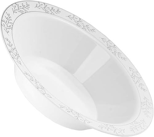 Miniatura 1 de Exquisito juego de 60 cuencos de plástico desechables premium de 14 onzas, los platos cuentan con un fondo blanco clásico con un hermoso diseño de