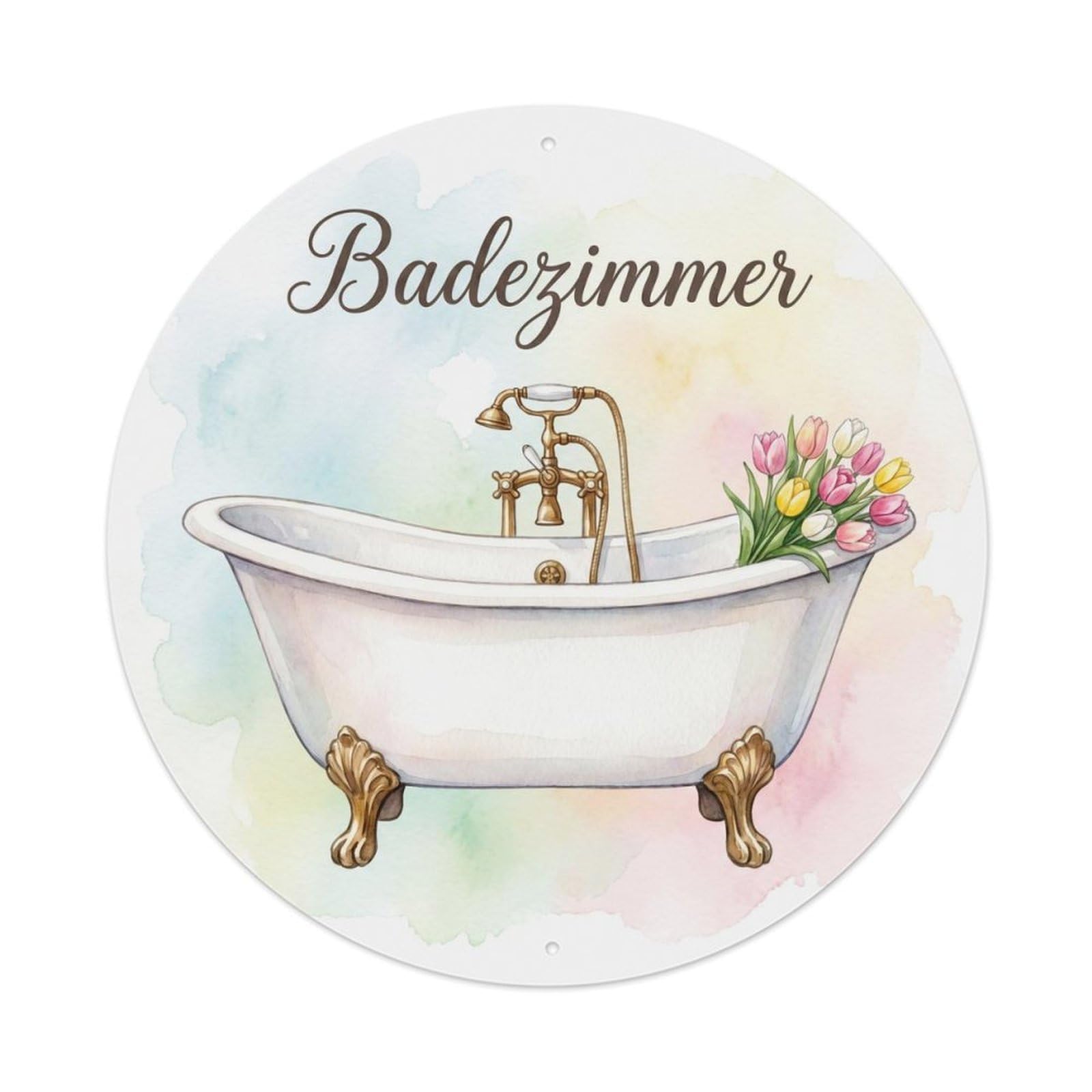 Badezimmer Tulip Vintage Round Bathroom Vintage Metal Tin Sign Plaque Wall Decor for Cafe, Club, Garden Round Metal Poster 8x8Inch