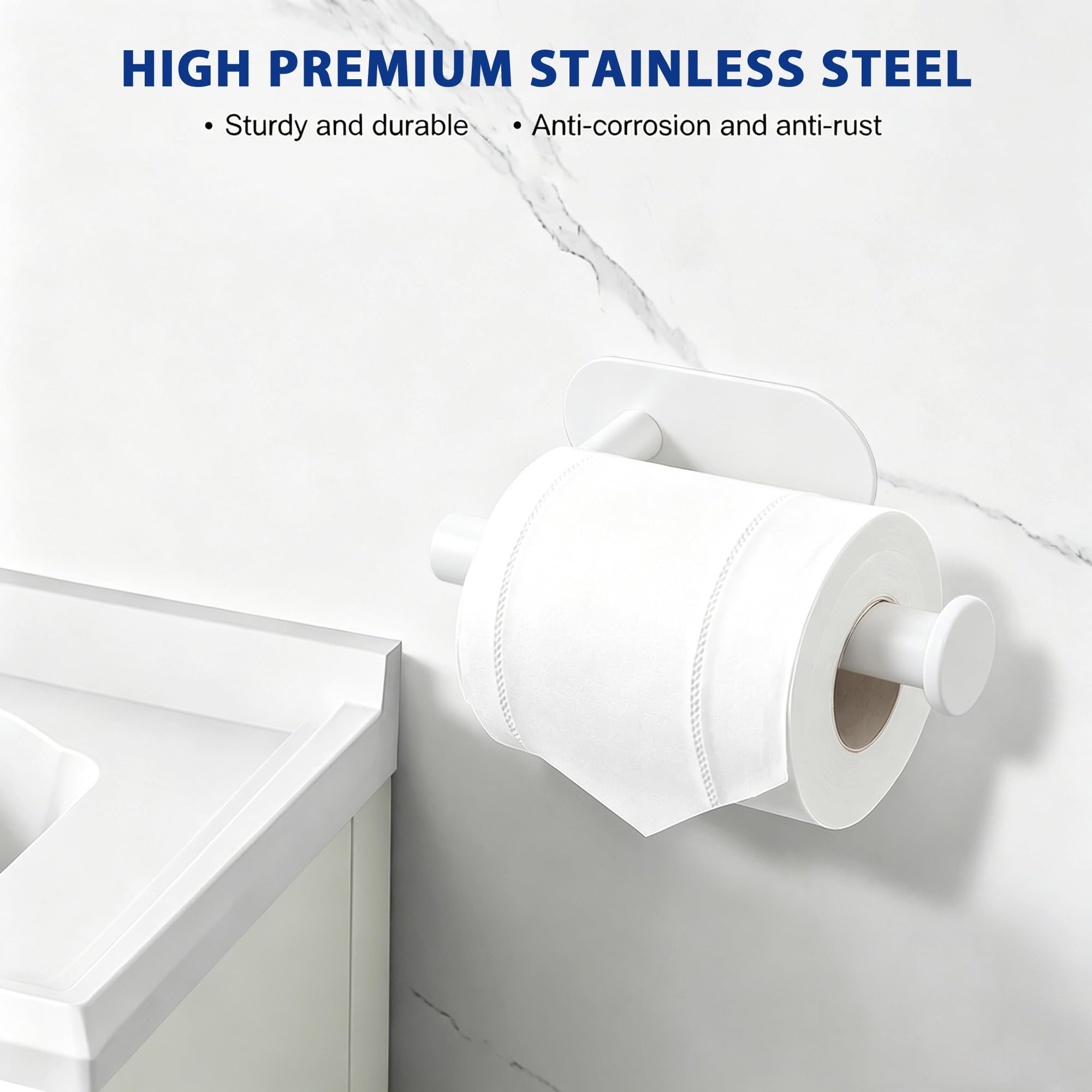 White Toilet Paper Holder, Self Adhesive Toilet Paper Roll Holder No Drilling Wall Mount for Kitchen, Bathroom, Toilet — Amazon image 2