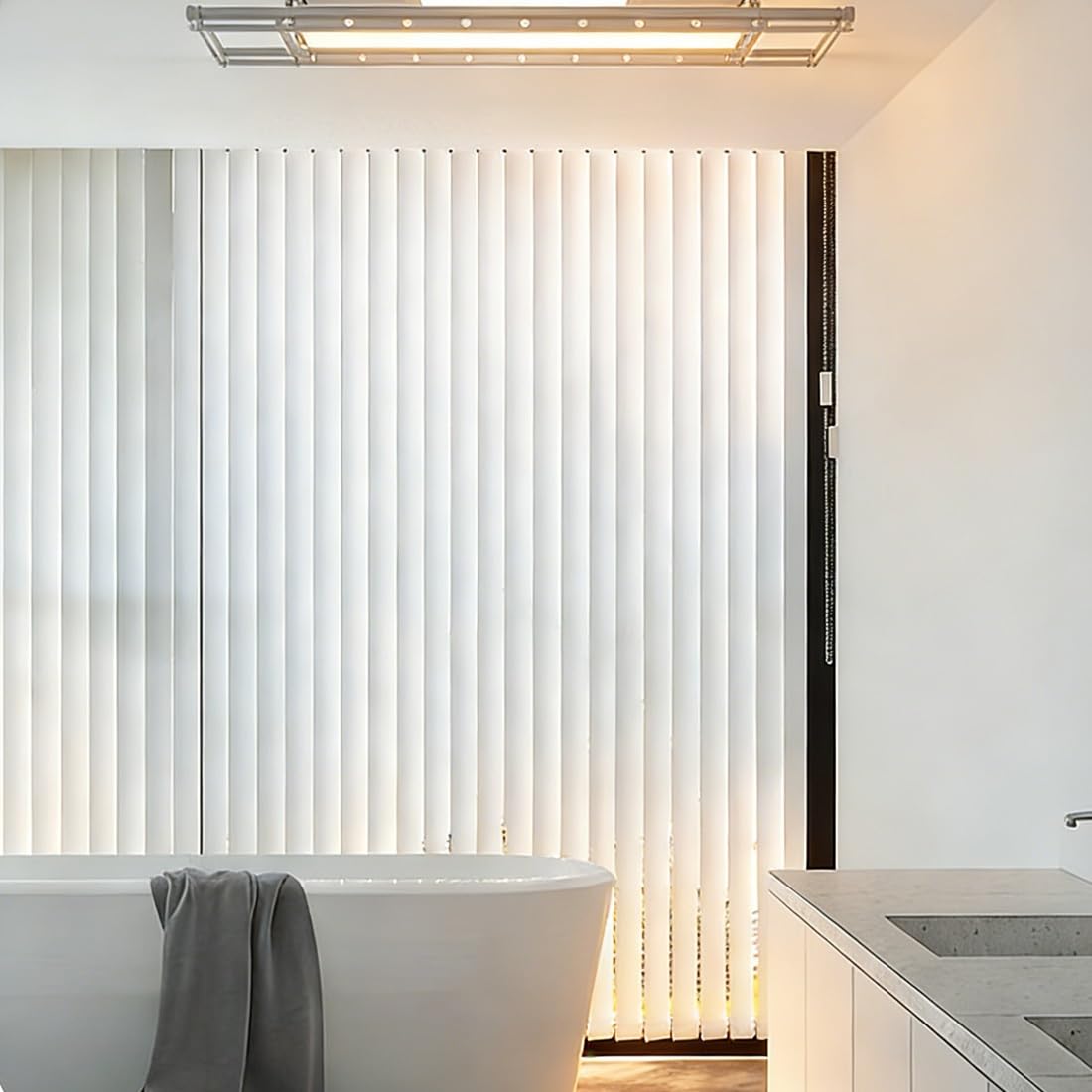 Tenda a rullo senza fili per porte scorrevoli del patio, tende oscuranti testurizzate bianche, 97 mm, dimensioni lamelle 200 cm di larghezza x 140 cm di altezza, ideale per la decorazione di casa e