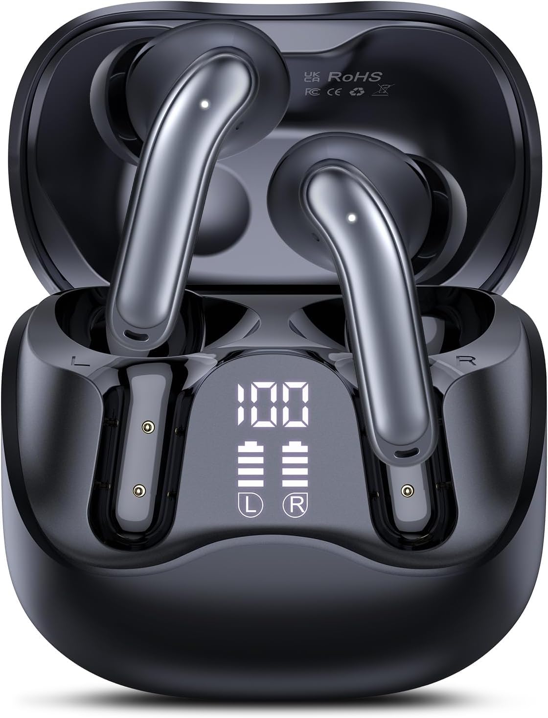 Cuffie Wireless con Cancellazione Rumore Attiva, ANC 6-Mic, 49Ore Musica, Hi-Res Bassi potenti Bluetooth 5.4 Auricolari con APP, 8 Modalità EQ, Ricarica Wireless, Cuffie Sport IPX7, Connessione Doppia