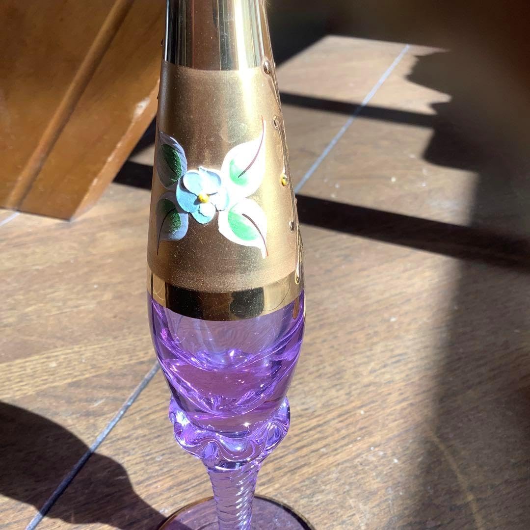 ベネチアングラス 紫色と金色のガラス花瓶 ソンメルソ ムラーノ