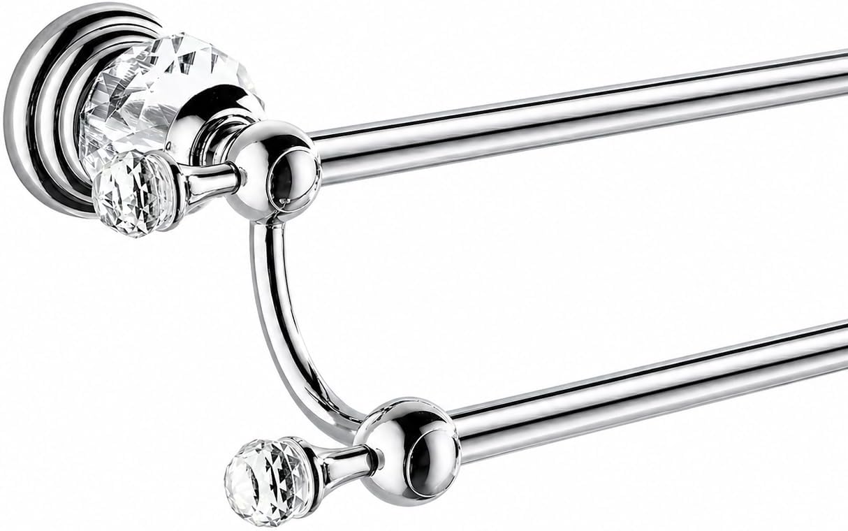 WINCASE Chrome Towel Bar, Adjustable Double Towel Holder, Silver Crystal Bathroom Towel Racks Wall Mounted