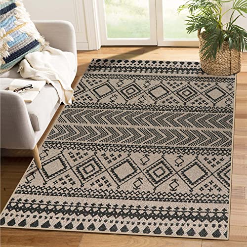 Lahome 4x6 Washable Large Indoor Outdoor Rugs for Living Room, Black and Tan Sisal Jute Rug for Bedroom Non Slip, Farmhouse Geometric Dining Room Rug, Modern Floor Carpet for Office Patio Ba