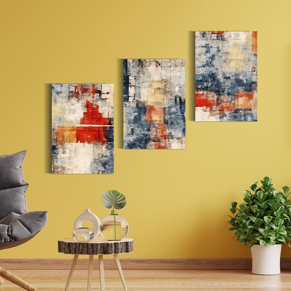 Wakefit Wall Painting, Cosmic Rhythm Canvas Wall Art, Wooden Framed Abstract Art,Painting for Wall decoration, Wall Painting for Living Room, Modern Home Decor, Set of 3, (Size of one: 24 x 36 Inch)