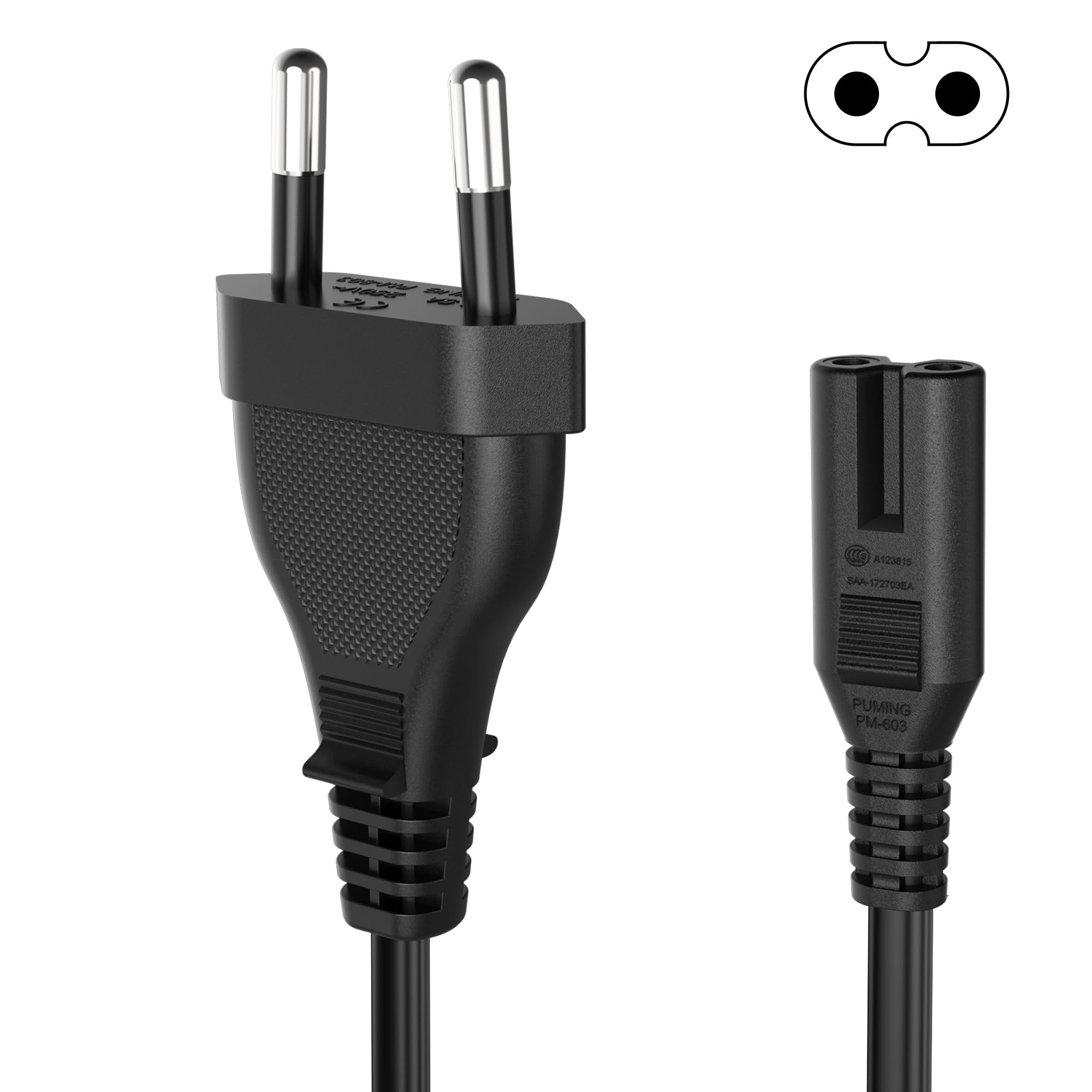 Tobfit Câble d'alimentation noir de 2 m - C7 - Fiche européenne pour PS5 / PS4 / PS3 / Xbox Series X/S,C7 - Prise européenne - Câble d'alimentation pour petits appareils
