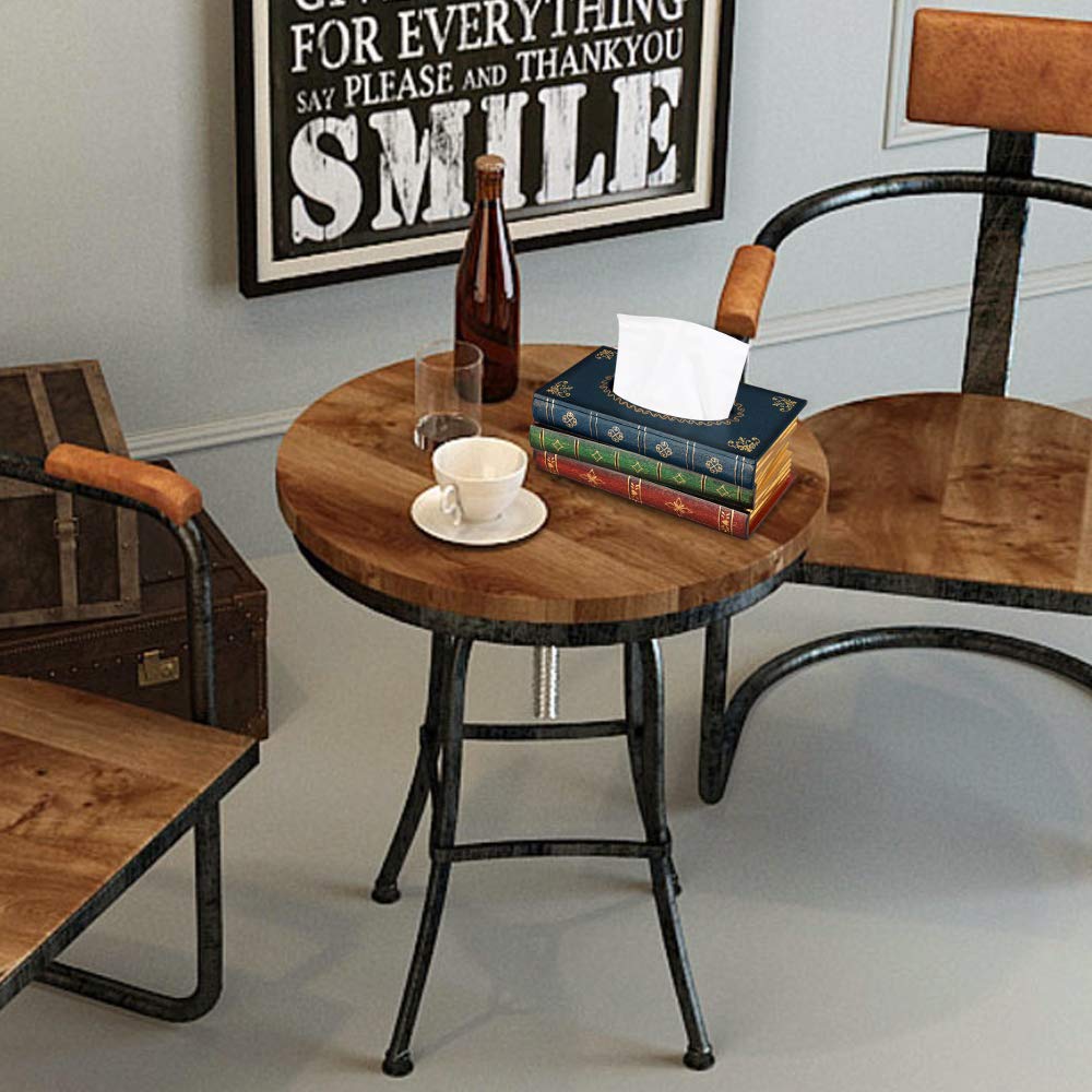 NiHome Vintage Tücherbox Holz - Nachfüllbare Taschentuchbox mit Klappdeckel, Taschentuchspender, Retro Antik Design im Buchstil, Kosmetiktücher Box für Zuhause, Büro und Schule（Blaues Oberseite）