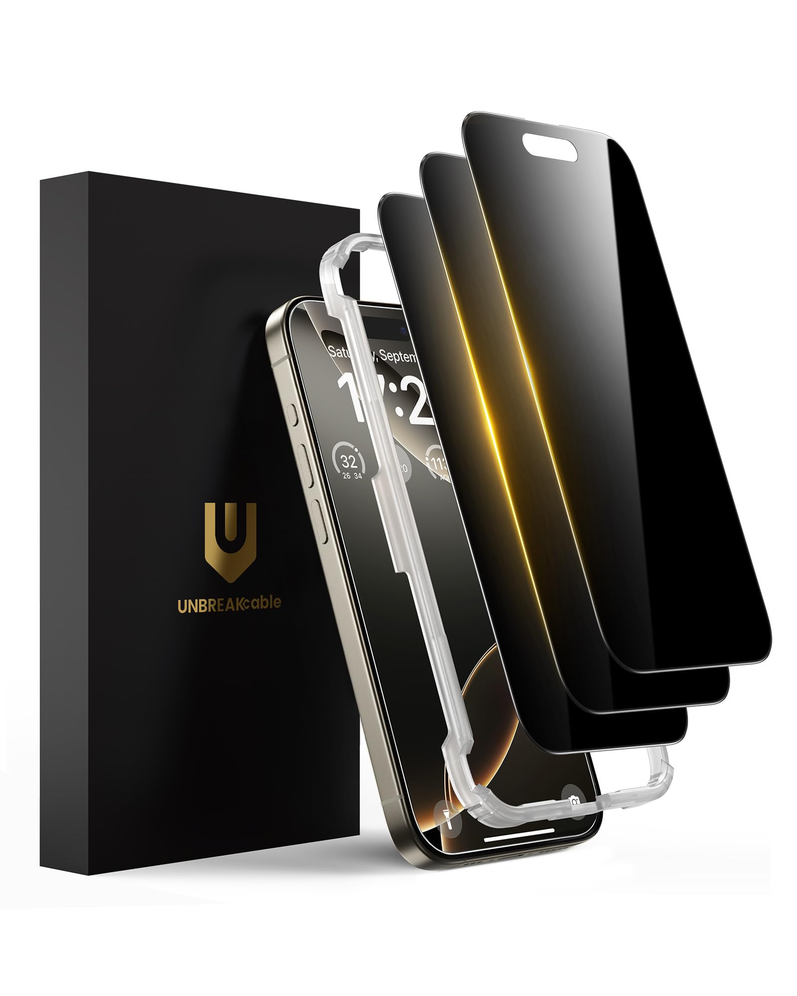 UNBREAKcable Privacy Screen Protector for iPhone 16 Pro Max,[3 Pack] Shatterproof Tempered Glass [25°Anti-spy][Easy Installation Frame][99.99% HD Clear][9H Hardness] [Anti-Fingerprint] for iPhone 6.9"