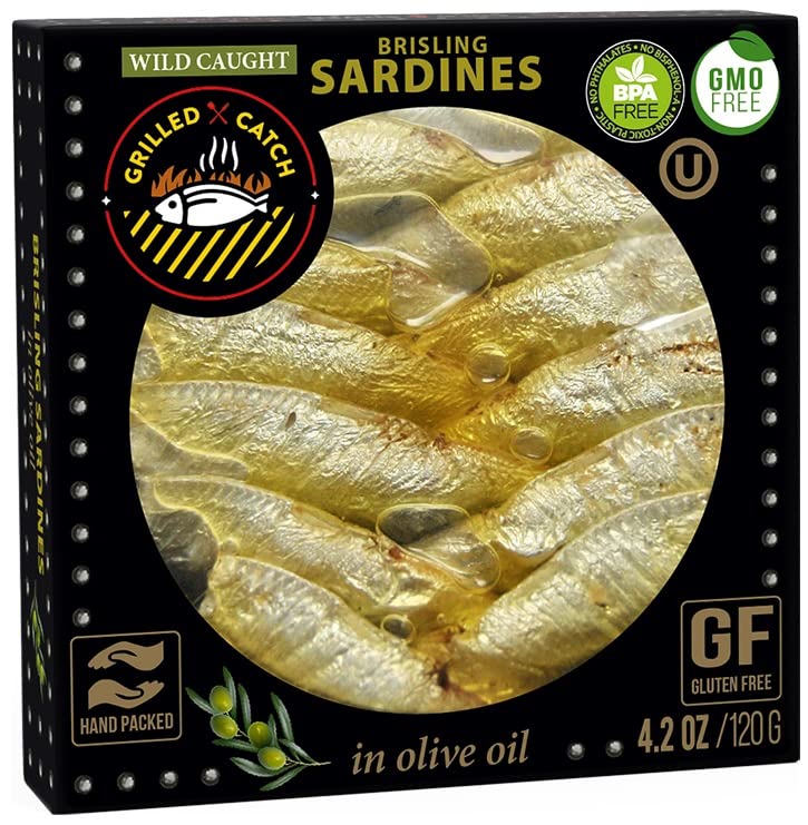 Grilled Catch Wild Caught BRISLING SARDINES in olive oil 4.2 oz/120g, pack of 5, Product of Latvia (Chili Pepper)