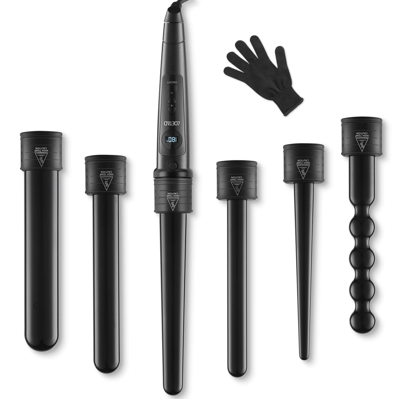 LOETAD Lokówka do włosów 6 w 1, wielofunkcyjna, wymienna powłoka ceramiczna Curling Iron wyświetlacz LED