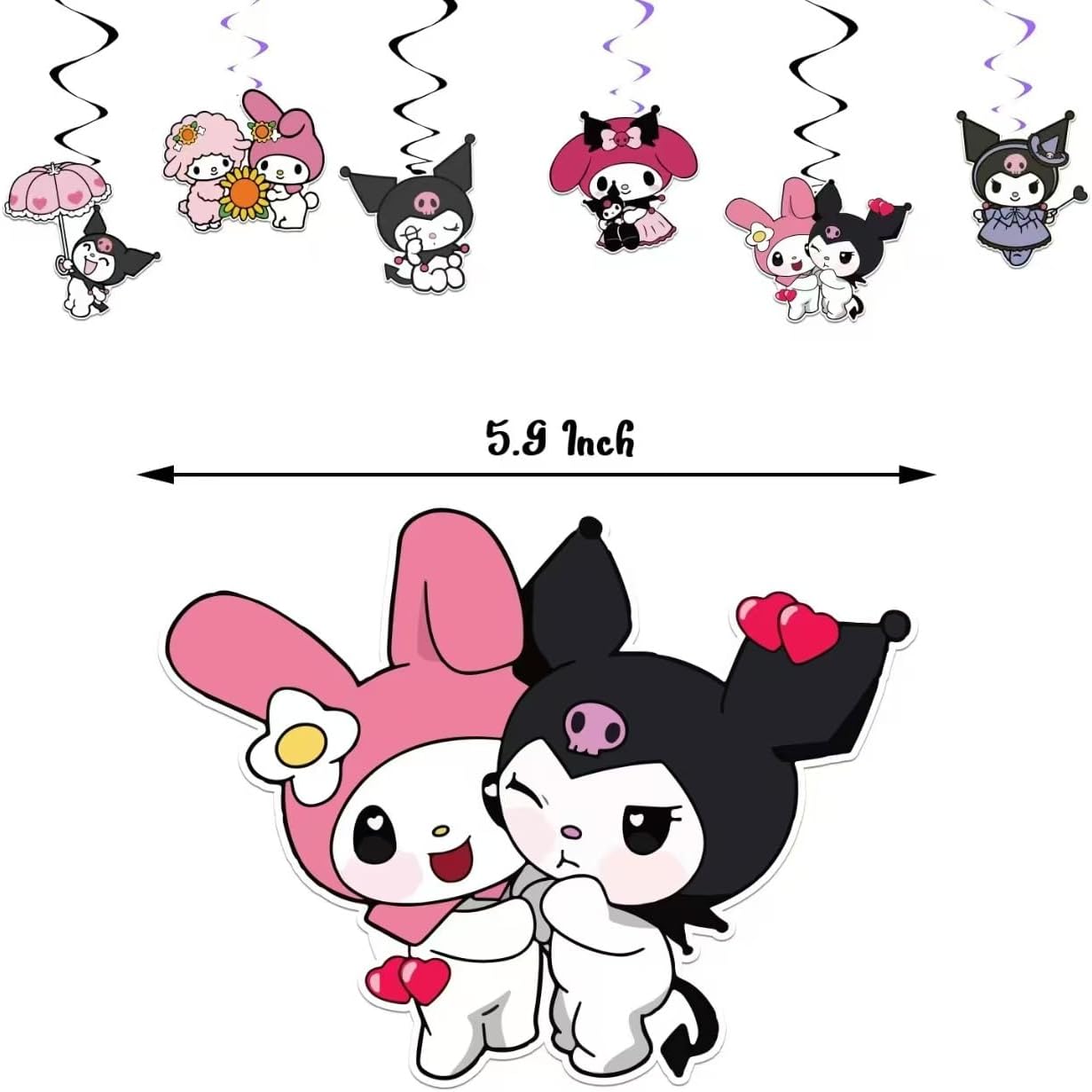 52PCS-Kuromi Birthday Party Supplies, Party Decorations Set Include Banner, Balloons, Hanging Swirls, Cake Cupcake Toppers, Tablecloth for Girls Kuromi Theme Party