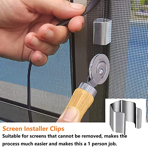 Screen Repair Kit, Screen Tool With Rolling Tool, Screen Spline(32 Ft), Screen Installer Clips(8 Pcs), Spline Removal Hook, Screen Repair Tool For Installing Door Screen Window #TOP5