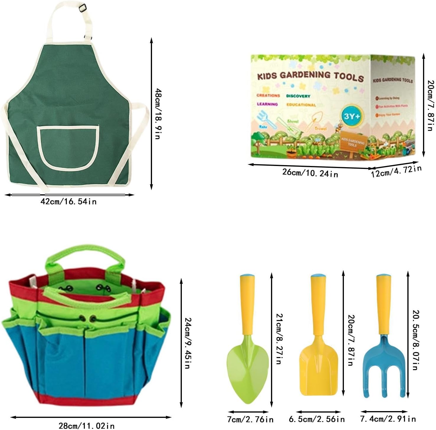 Kids Gardening Set, Metal Gardening Tools Kit, Garden Tool Set Includes Sturdy Shovel Rake Fork Trowel Apron Gloves Tote Bag Sprayer and Bucket for Kids Summer Outdoor Patio Yard Beach Sand Play Farm