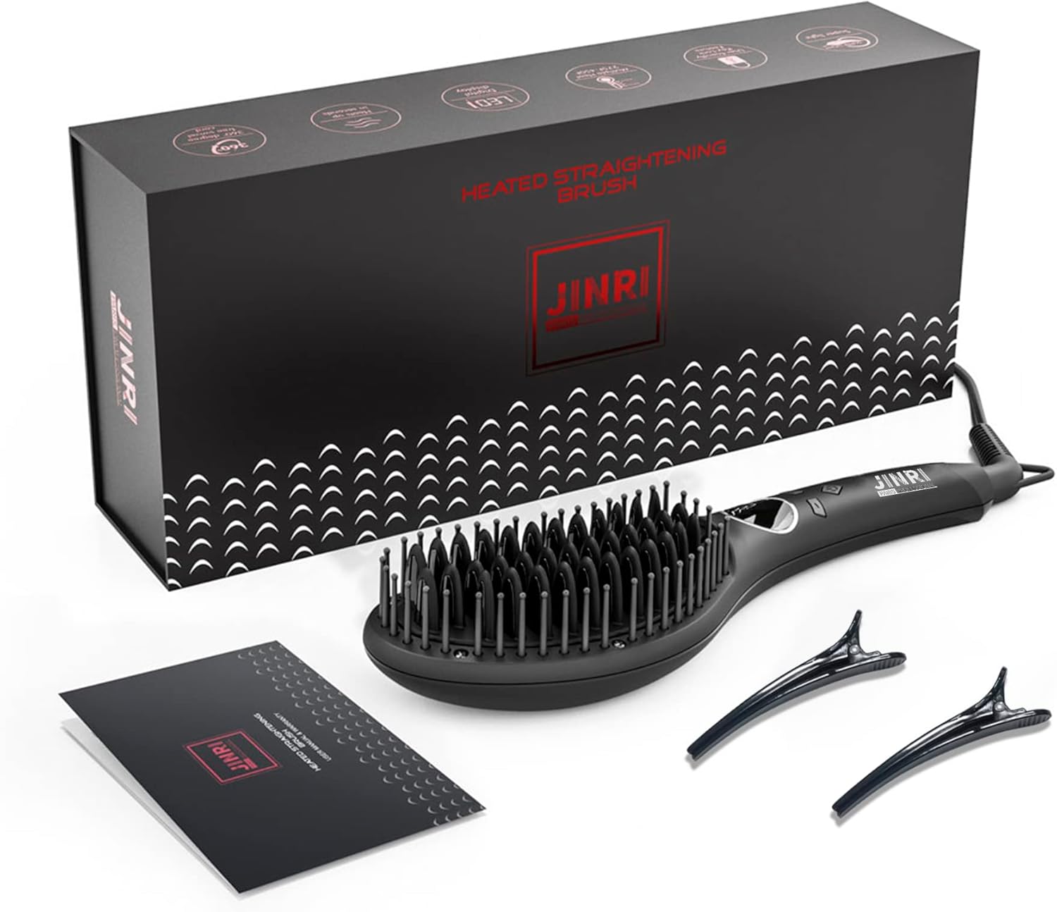 Hair Straightener Brush, Ceramic Ionic Straightening Iron Comb Anti-Scald, Best Soft Round Touch Body, Perfect for Professional Salon at Home (L)