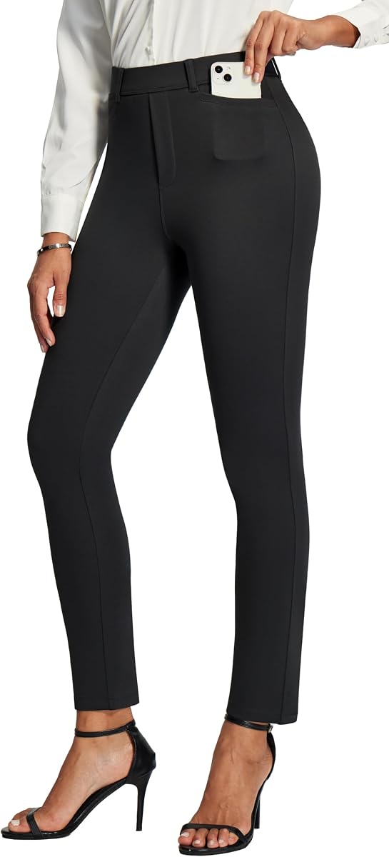 IUGA Stretchy Work Pants Women Pull On Skinny Ponte Dress Pants Slim Fit Office Teacher Business Casual Outfits with Pockets