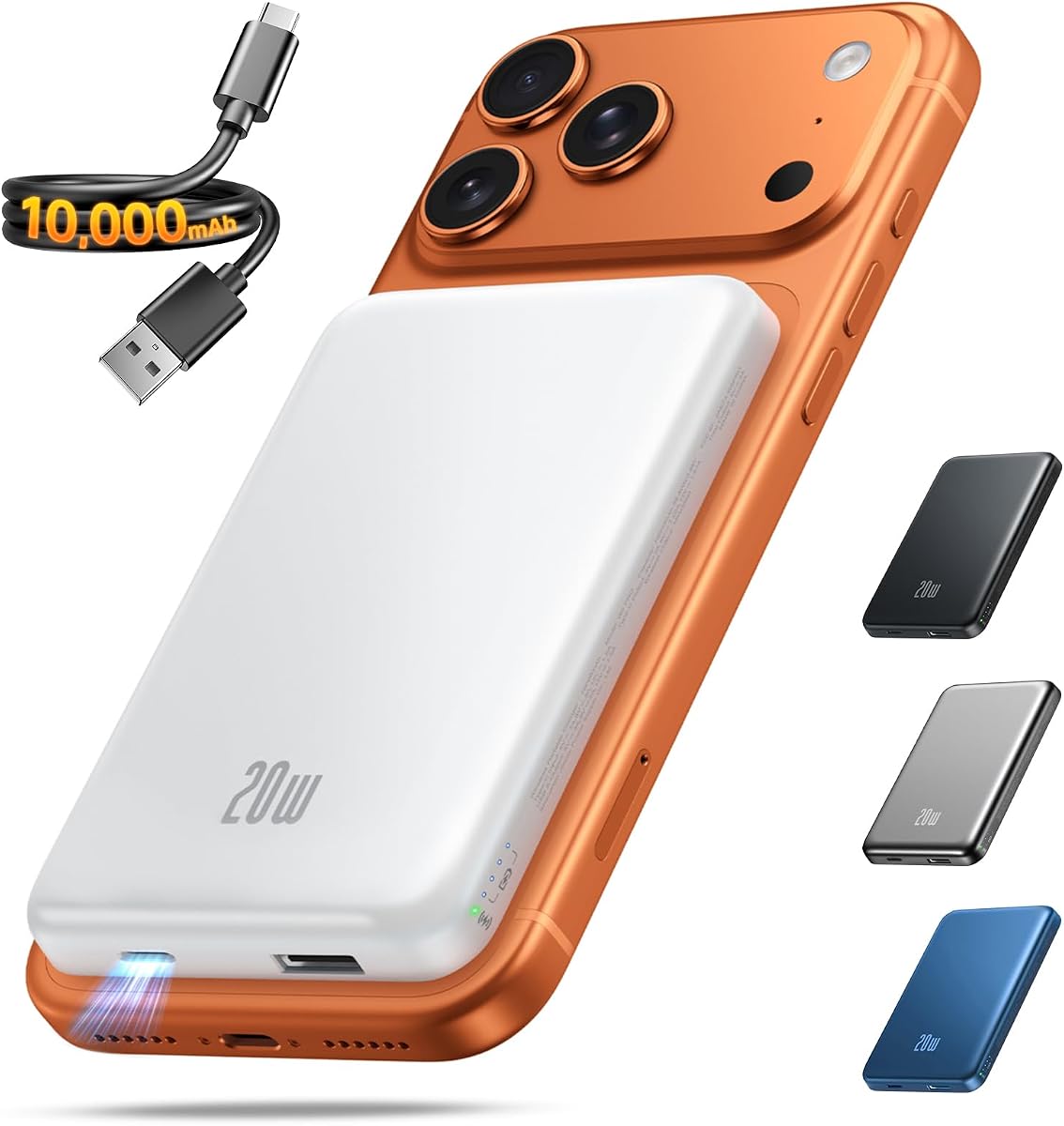Cargador portátil para Magsafe Power Bank, cargador de teléfono magnético de 10000 mAh | Carga rápida USB-C de 20 W, batería inalámbrica delgada para iPhone serie 17/16/15/14/13, para Travel Cruise Essentials-Pearl