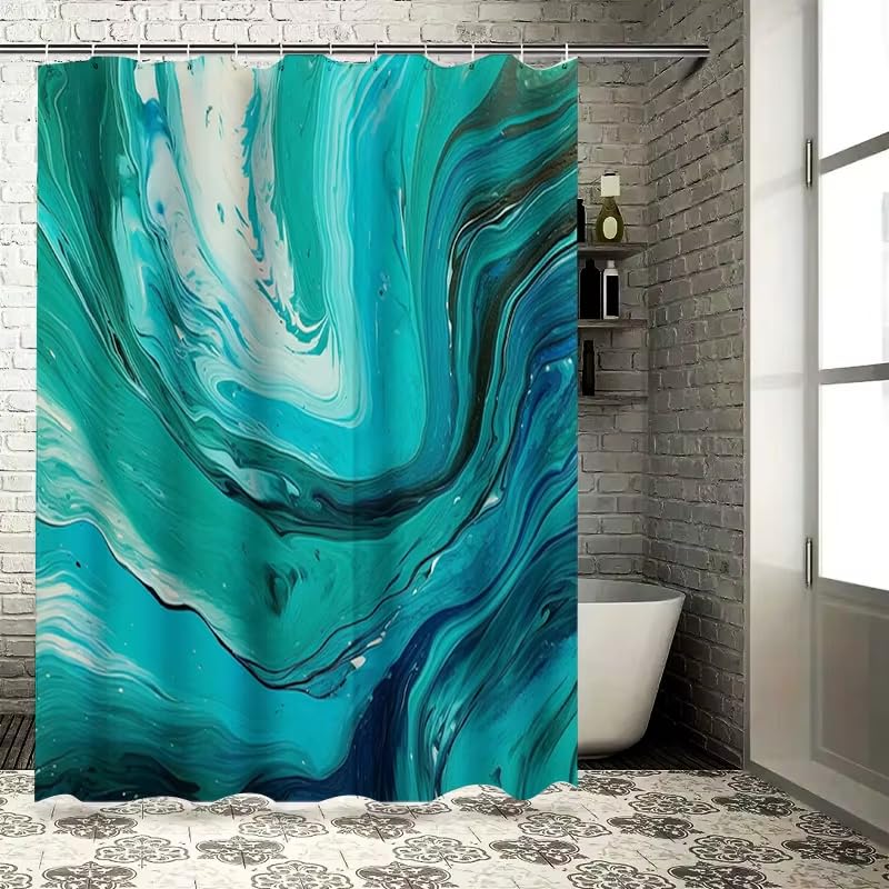 Rideau de douche étanche 120x170cm anti-éclaboussures avec crochets et motif cascade de marbre
