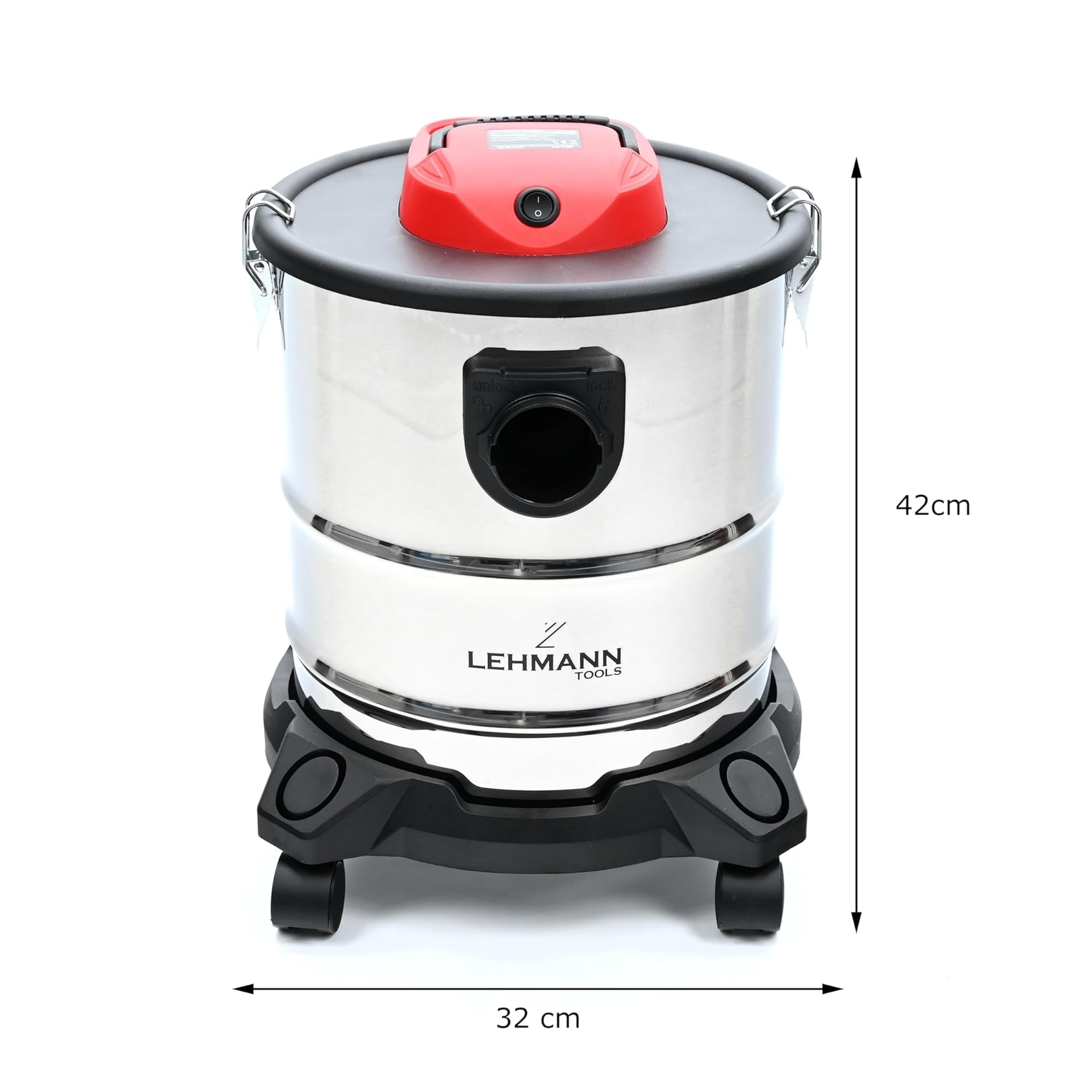 LEHMANN Aspiradora Industrial 3 en 1, 2000W, Aspirador de Cenizas con Depósito de 20 litros de Acero Inoxidable, Filtro HEPA, Sistema de Filtración Doble, Función Soplador, Alcance de hasta 6 m