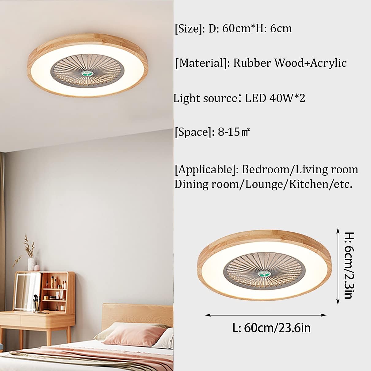 YUEGOO Ceiling Fan with Light and Remote Control 3 Speeds Bedroom Led Dimmablearon Fan Ceiling Light Modern Living Room Quiet Ceiling Fan Light/E