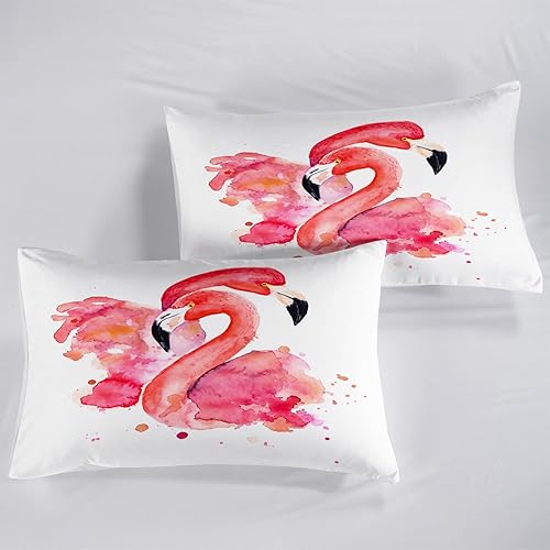 Miniatura 2 de AILONEN Juego de funda de edredón de flamenco tamaño matrimonial, juego de ropa de cama con patrón de flamenco tropical para niños y niñas, juego de