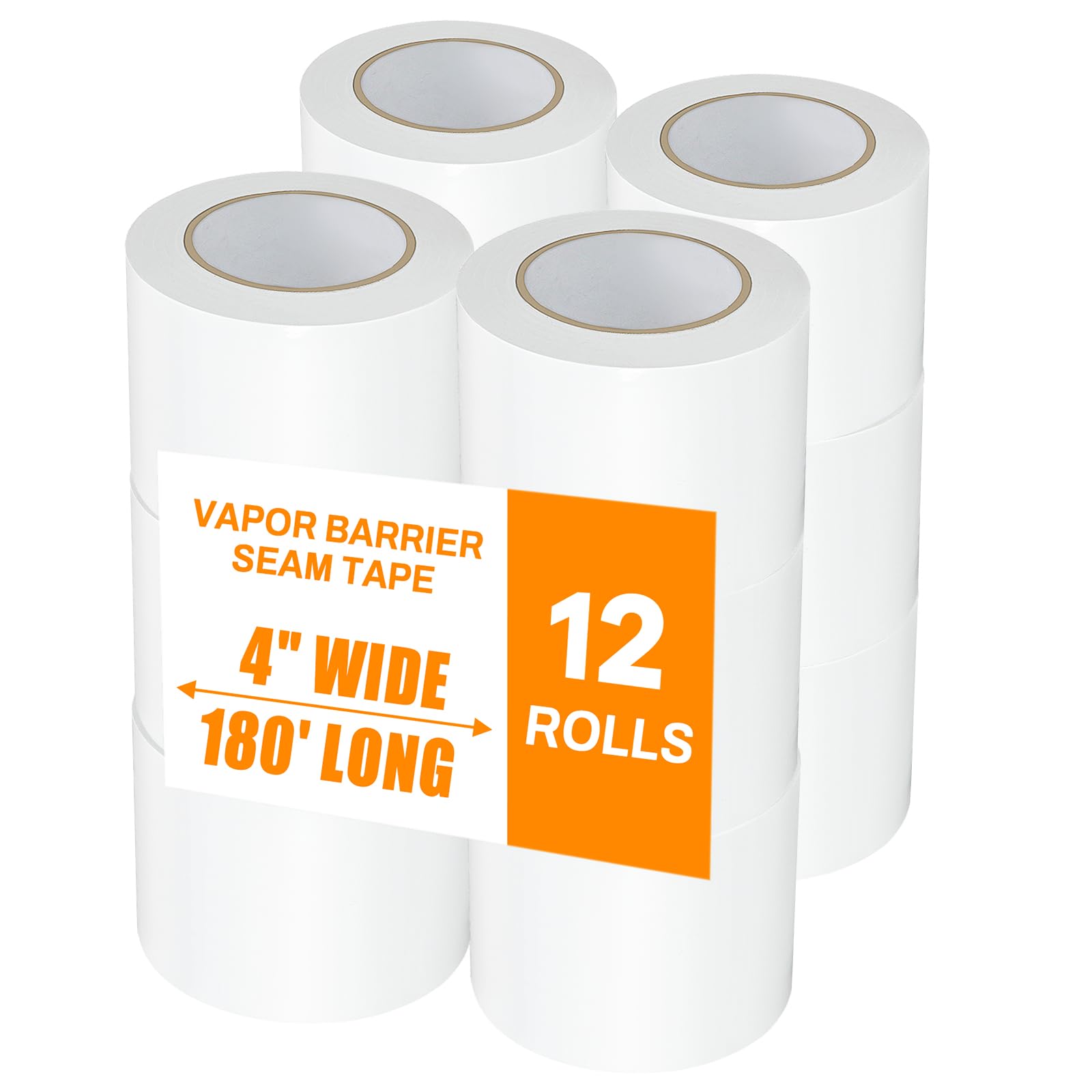 Zhenx 12 Pack, Vapor Barrier Tape, Vapor Barrier Seam Tape, Insulation Tape 4" Wide x 180' Long, PE Seal Tape 9 mm, for Crawlspaces Barriers Seal and