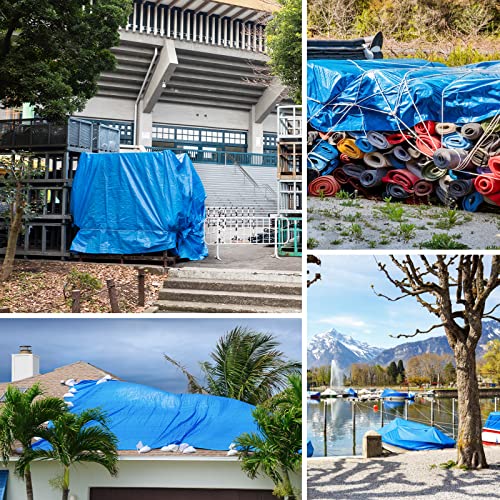 Large Tarps Heavy Duty Waterproof 20x30, Blue Tarp, Waterproof Plastic Poly 16 Mil Thick Tarpaulin with Metal Grommets Every 19.5 Inches - Emergency Rain Shelter, Outdoor Cover, and Camping Use