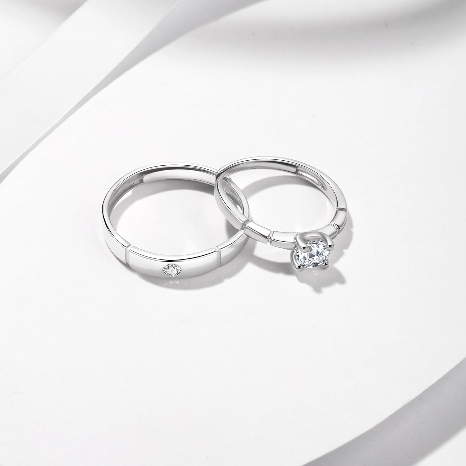 [FANCIME] ペアリング レディース メンズ [心を開く愛] 2個セット 一粒 指輪 ジルコニア シルバー S925 純銀製 カップル 婚約指輪 結婚指輪 クリスマス お揃い 記念日 おそろい プレゼント ギフトラッピング付き