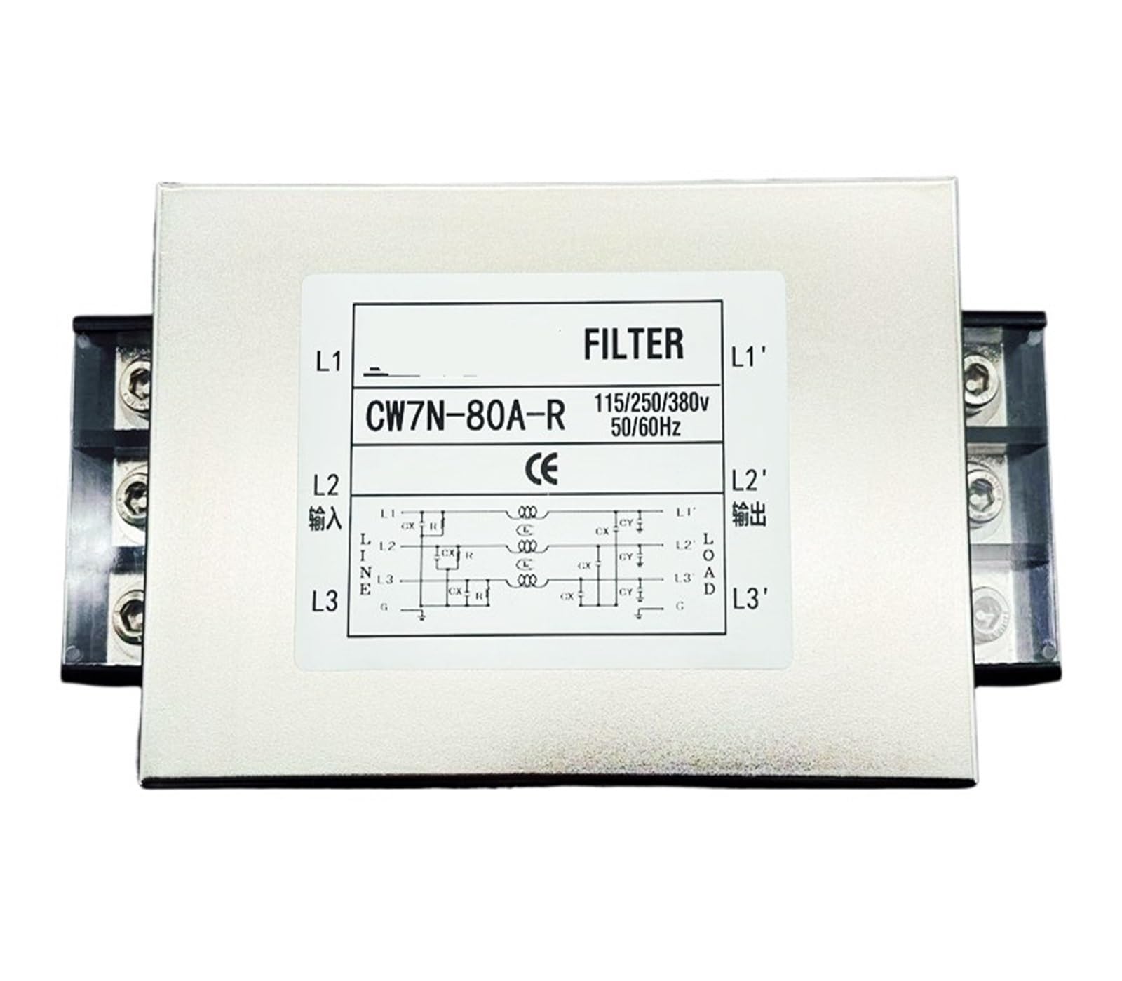 CAAUYXZW Power Filter Three-Phase 380V Anti-Interference 60A 150A 120A 100A Terminal Block 200A high Current(Cw7n-80a-r)