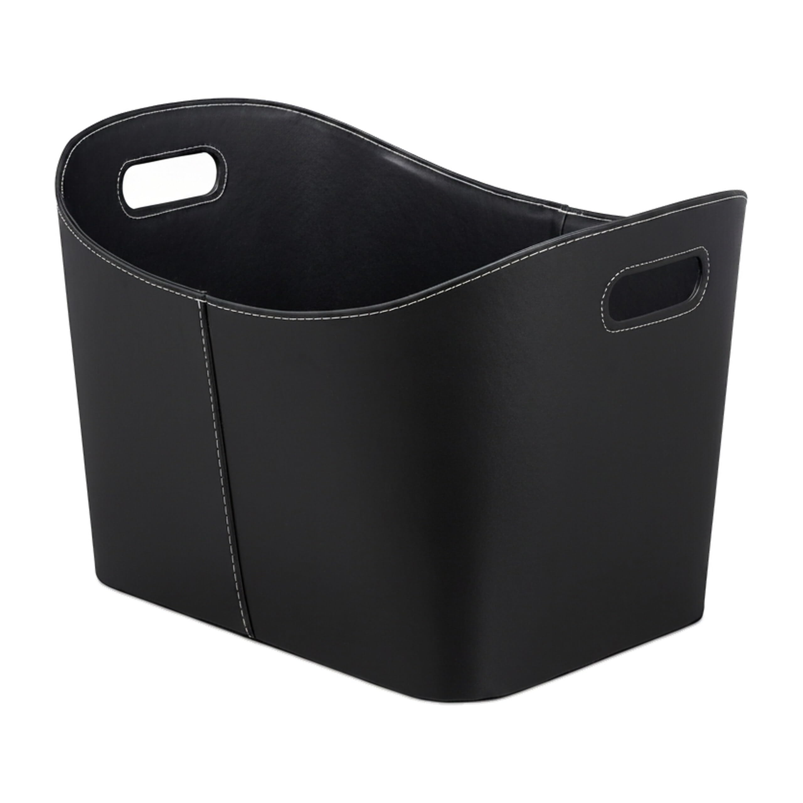 Relaxdays Cesta Leña con Asas, Leñero Interior, Cuero Sintético, 35,5 x 55 x 42,5 cm, Negro