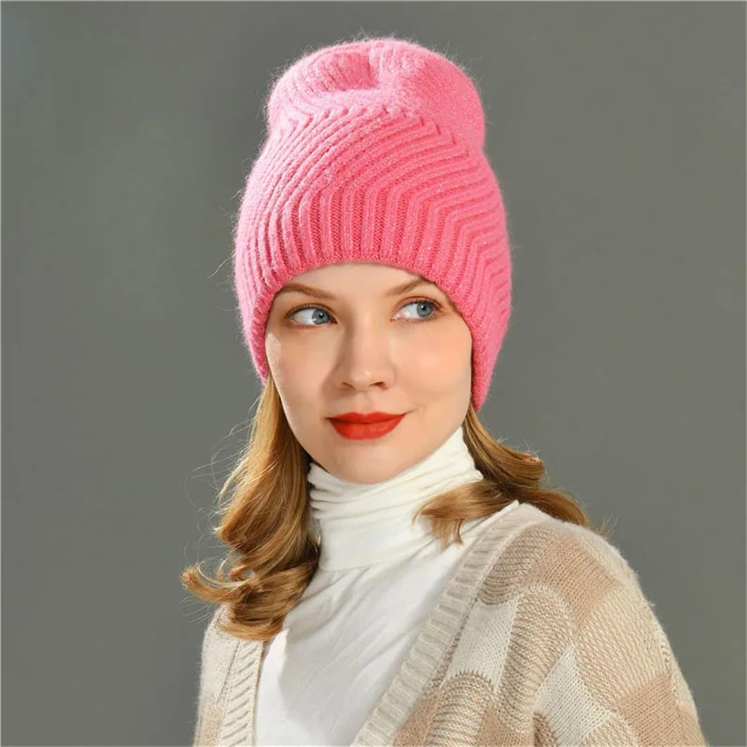 Wvapzxx Chapeaux Pour Femmes Automne Hiver Mélange De Laine Tricoté Bonnet Chapeau Épaissir Chaud Étincelle Vague Rayure Bonnet