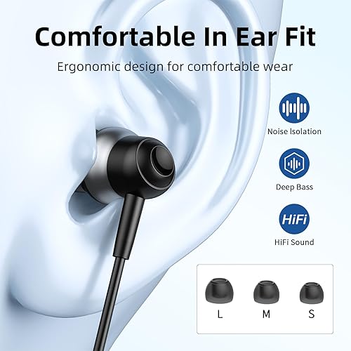 Miniatura 4 de Auriculares con cable con micrófono, auriculares intrauditivos con cable con sonido estéreo, auriculares con cable de aislamiento de ruido con