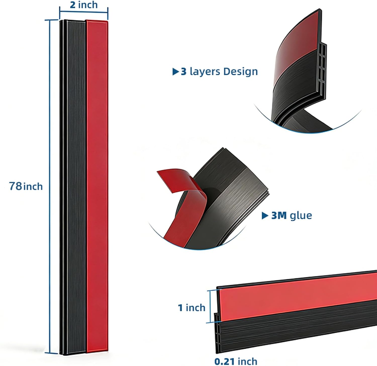 Door Draft Stopper 2 Pack in One Roll, 78Ft, Self-Adhesive Door Weather Stripping Under Door Bottom Seal, Noise Insulation Windproof Dustproof Door Strip, Door Gap Blocker for Exterior Entry Doors
