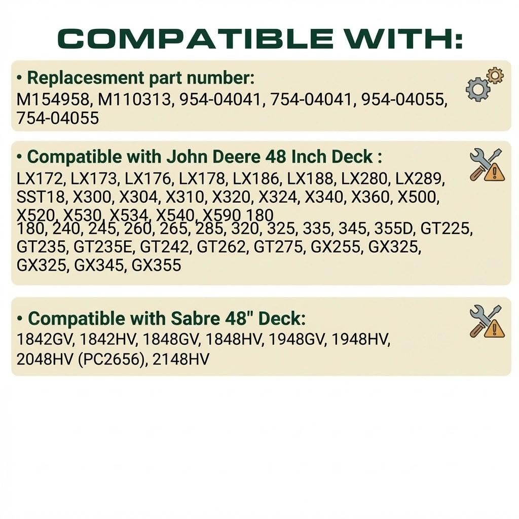 M154958 Mower Deck Belt for John Deere 48 Inch Decks - Compatible with GT235, X300, X320, 320, 345, 325, 180, 245, 265 Replacement for M110313, 954-04055, 754-04055 - 5/8" x 111.4"