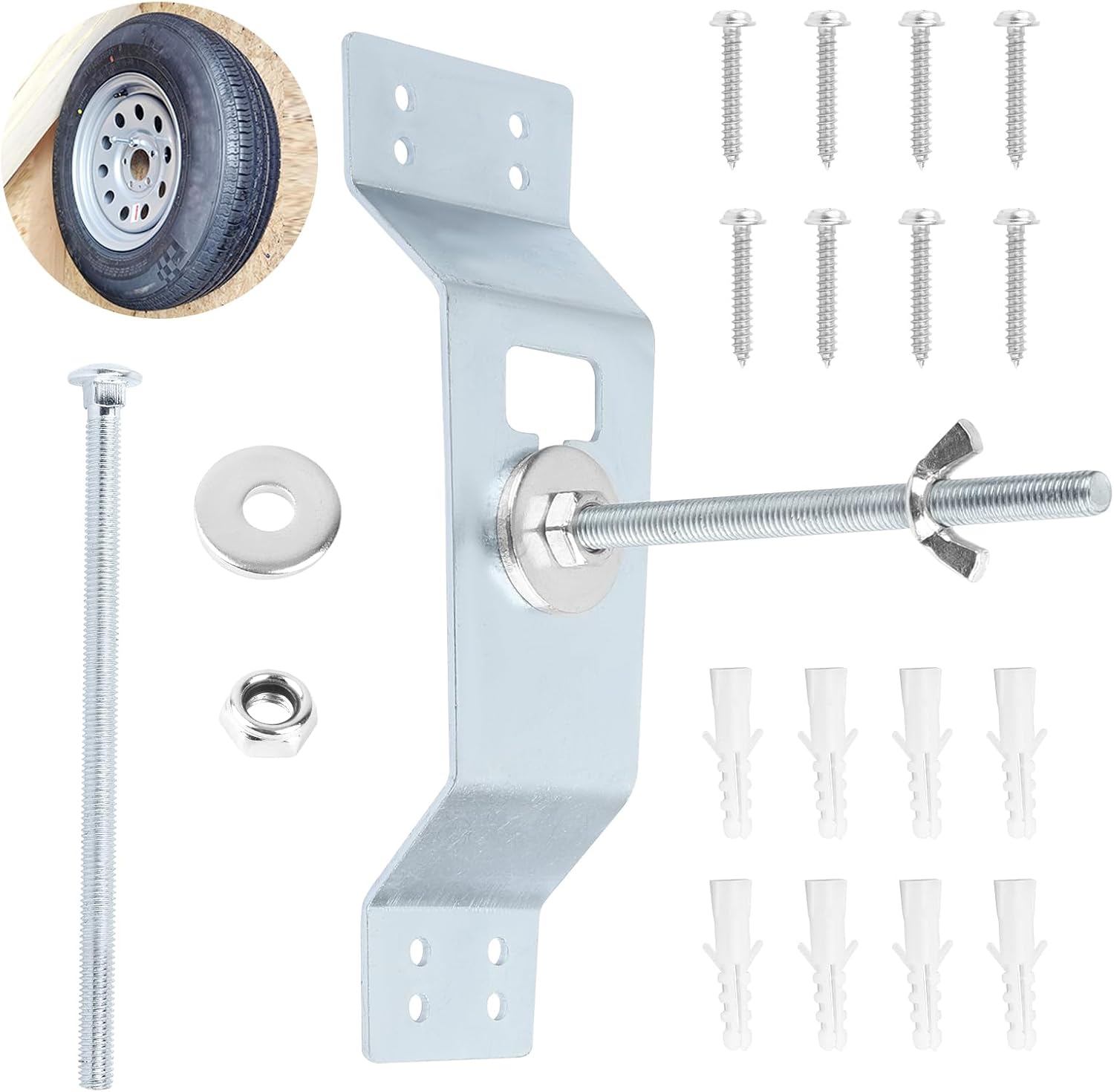Enclosed Trailer Spare Tire Mount – Universal Wall Mount Spare Tire Carrier Wheel Bracket for Utility Cargo Race Trailers, Van, Truck Storage Organizer (Silvery)