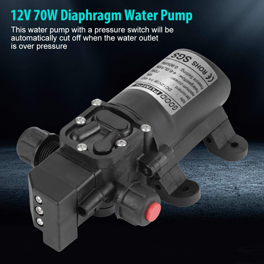 12 Volt Diaphragm Pump 70W Self Priming Pump 12V DC Fresh Water Pump Water Pressure Switch,4-6L/Min Water High Pressure Diaphragm for RV Camper Marine Boat Lawn